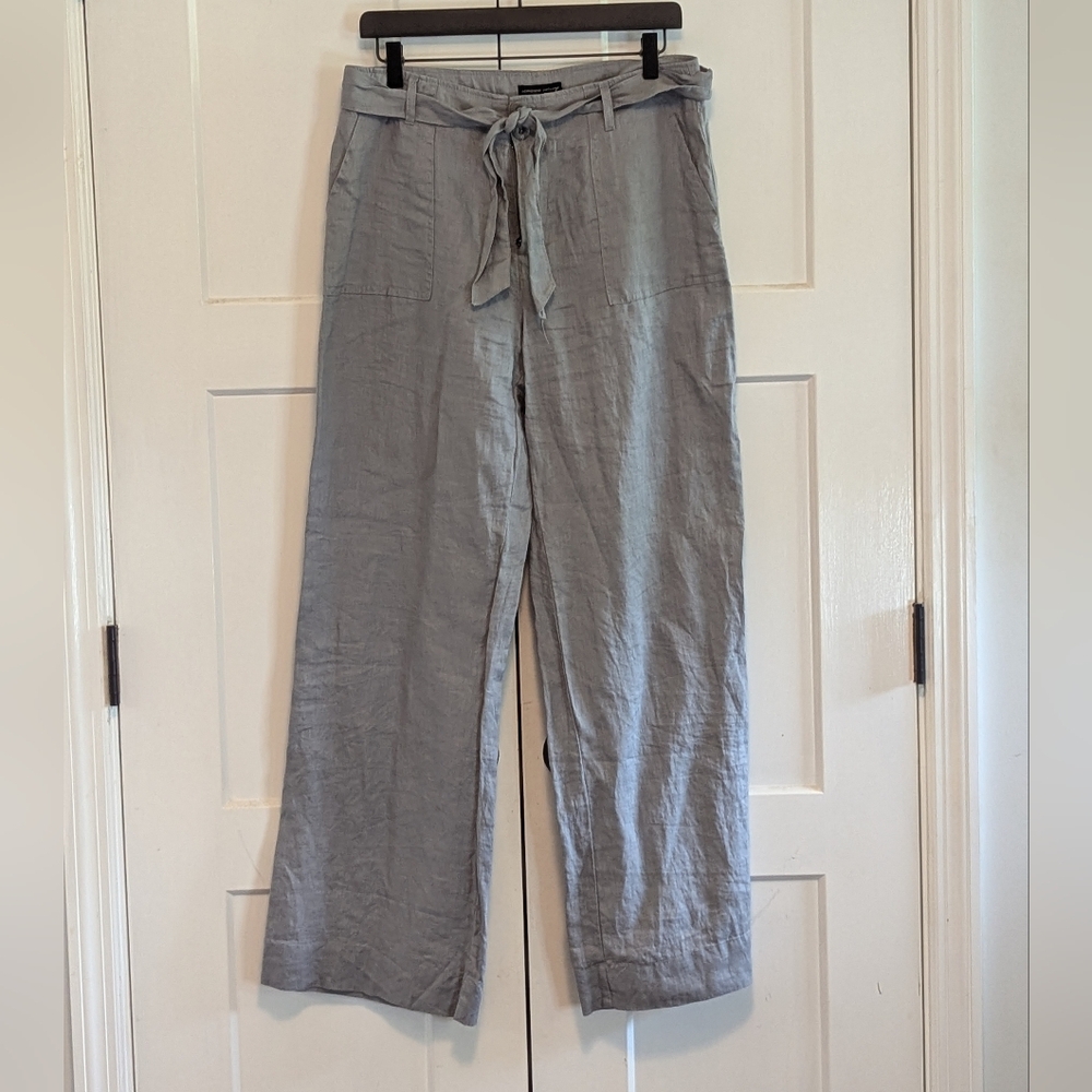 Adrienne Vittadini Wide Leg Linen Pants in Light Gray